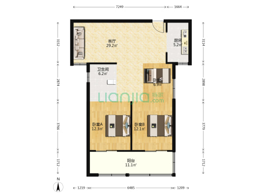龙祥小区 3室1厅1卫 105平方