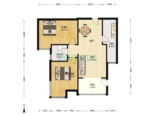 中信文化广场雅居 2室1厅1卫 80平方