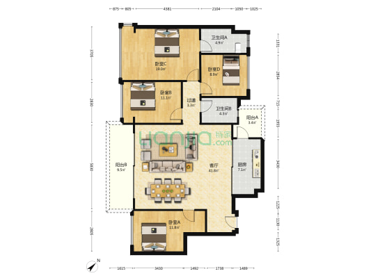 锦江璞园 4室1厅2卫 141平方
