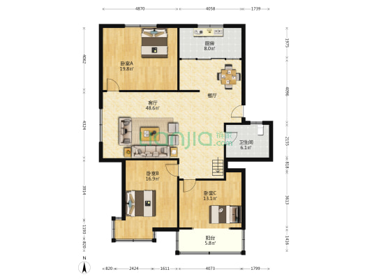 汶河名邸 3室1厅1卫 147平方