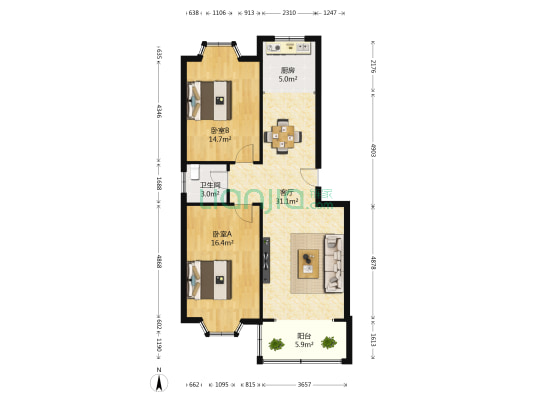 正安怡园 2室1厅1卫 96平方