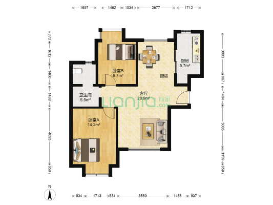 领秀慧谷C区 2室1厅1卫 86平方