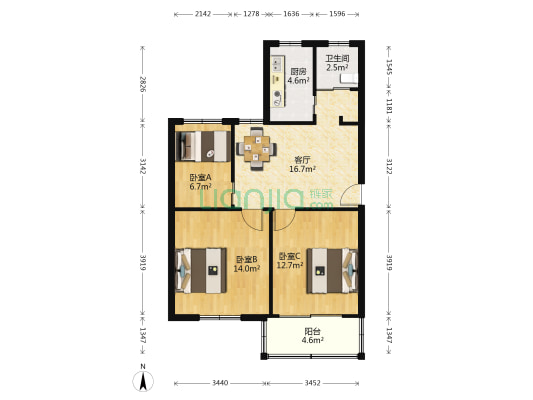 北干山南路37号 3室1厅1卫 75平方