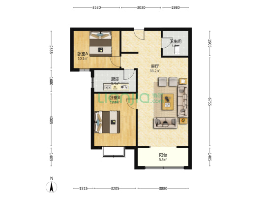 幸福城小区 2室1厅1卫 98平方