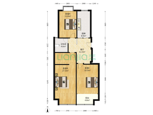 浦东花园明珠大楼 3室1厅1卫 113平方