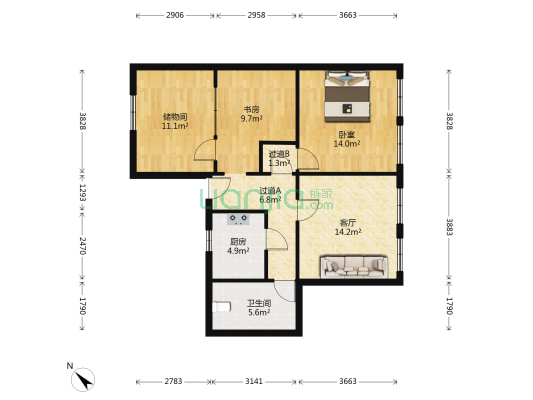 遵义巷2号 2室1厅1卫 94平方