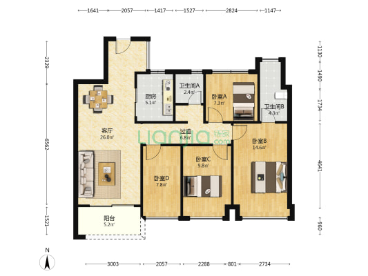 中建天骄 4室1厅2卫 110平方