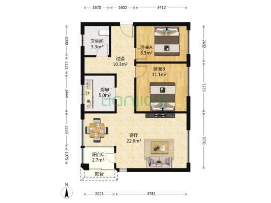 万科魅力之城一期 2室1厅1卫 84平方