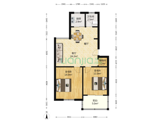 南龙潭苑 2室1厅1卫 80平方