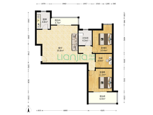 东方丽锦东区 3室1厅1卫 98平方