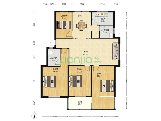 中医院路 4室1厅2卫 141平方