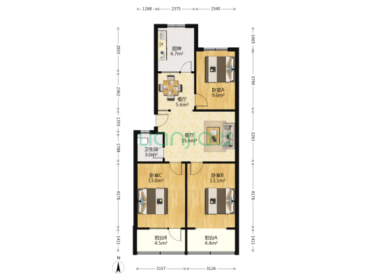 保全街61号院 3室2厅1卫 89平方