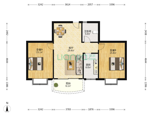 蓝色家园(站北路) 2室1厅1卫 89平方