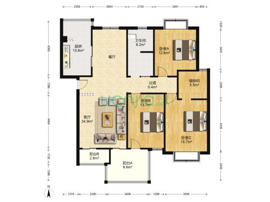 久隆凤凰城塞纳河畔花园洋房 3室1厅1卫 139平方