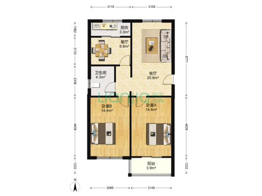 惠裕里 2室2厅1卫 89平方