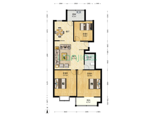 君悦园 3室1厅1卫 113平方