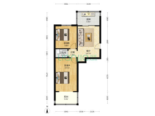 四棉厂住宅振兴区南区 2室1厅1卫 60平方