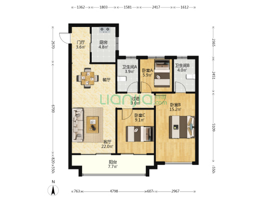 黄酒小镇映兰园 3室1厅2卫 99平方