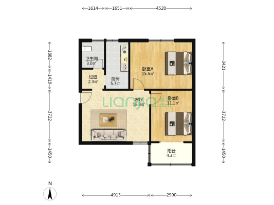 保全街4号院 2室1厅1卫 77平方