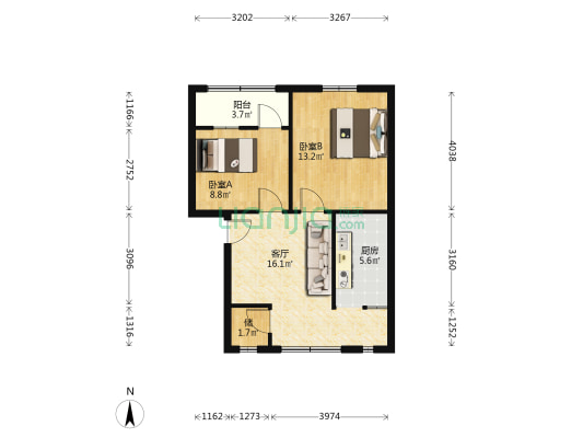 环卫宿舍 2室1厅0卫 54平方