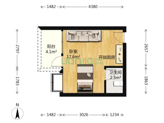 枫叶雅堤 1室0厅1卫 32平方