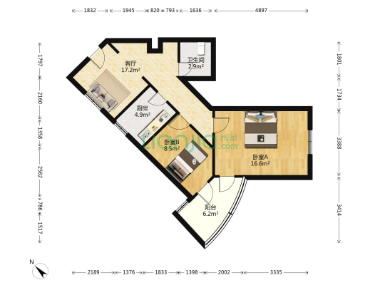 华山花苑 2室1厅1卫 79平方