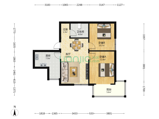 大众干打垒小区 2室1厅1卫 87平方
