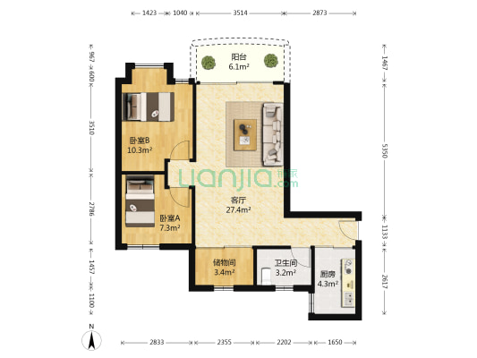 顺景雅苑 2室1厅1卫 80平方