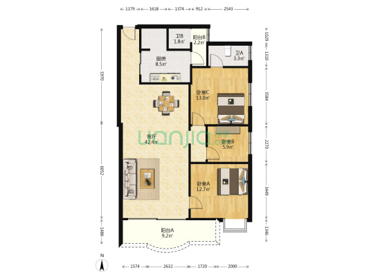 嘉惠楼 3室1厅2卫 123平方