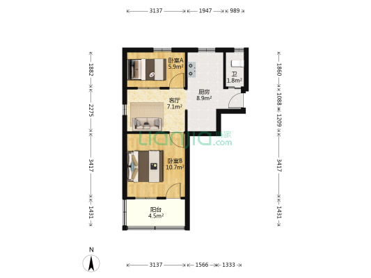 中山东路 2室1厅1卫 50平方