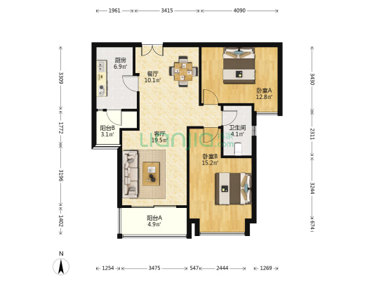 瑞虹新城怡庭 2室2厅1卫 103平方