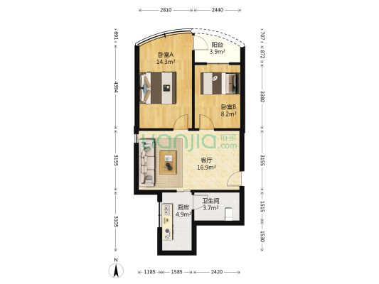 湖明路 2室1厅1卫 59平方