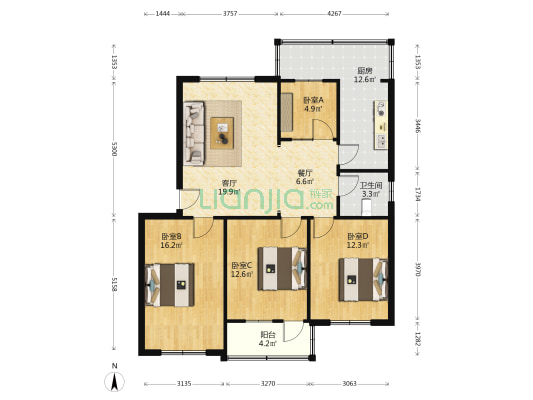 青年路信息规划设计院 4室2厅1卫 109平方
