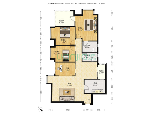 龙湖悠山庭院 4室1厅2卫 133平方