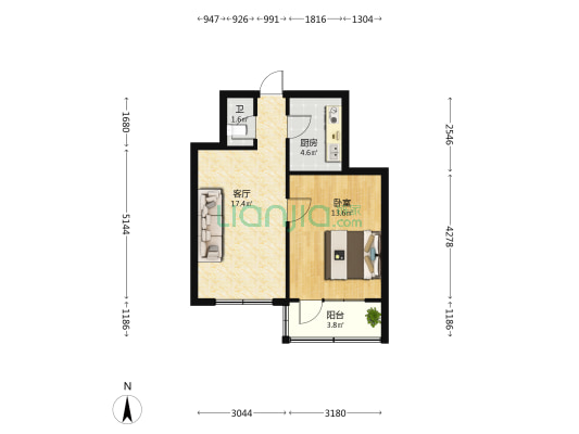 劳动路51号院 1室1厅1卫 45平方