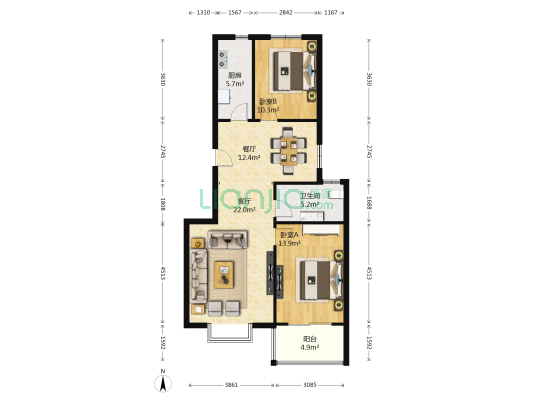 水岸怡居 2室2厅1卫 102平方