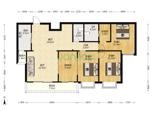 新亚洲体育城水木清华 3室2厅2卫 131平方