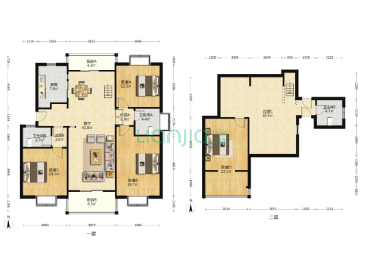 万润家园 4室1厅3卫 203平方