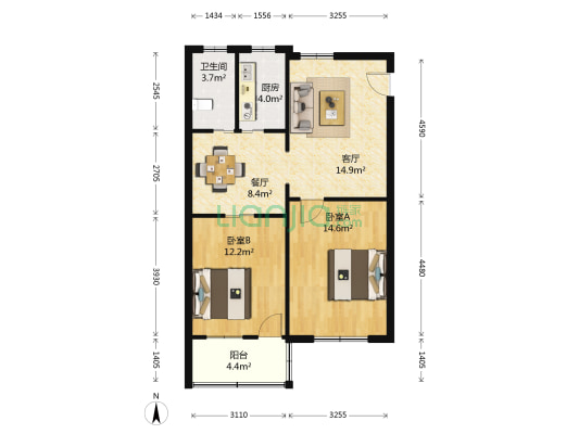 芝麻弄 2室2厅1卫 79平方