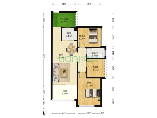 畔山名居 3室1厅1卫 75平方