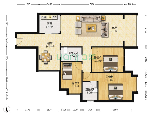 盛世锦院 3室2厅2卫 115平方