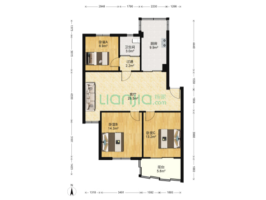 柳锦花园 3室1厅1卫 89平方
