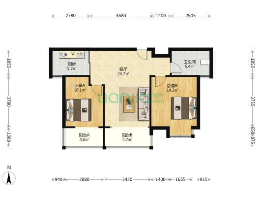 翰铂府南区 2室1厅1卫 87平方