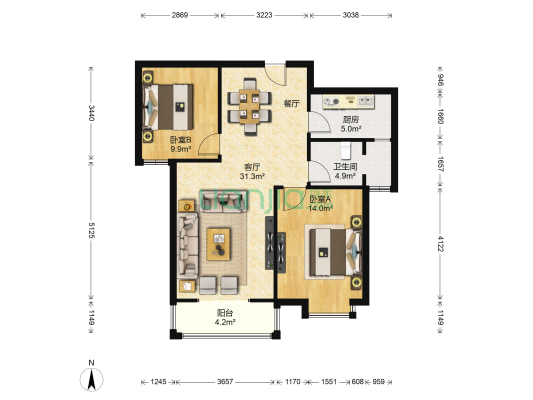 天香心苑2室2厅85 75平米 西安未央矿山路天香心苑二手房 西安链家