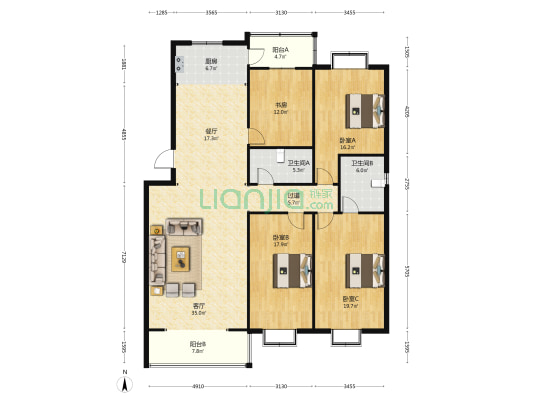 方舟小区 4室2厅2卫 180平方