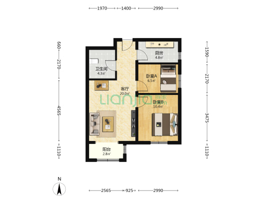 康润家园 2室1厅1卫 77平方