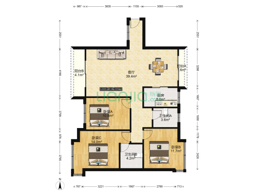 天诚时代 3室1厅2卫 121平方