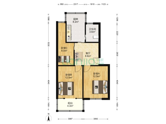 朝辉路 3室1厅1卫 67平方