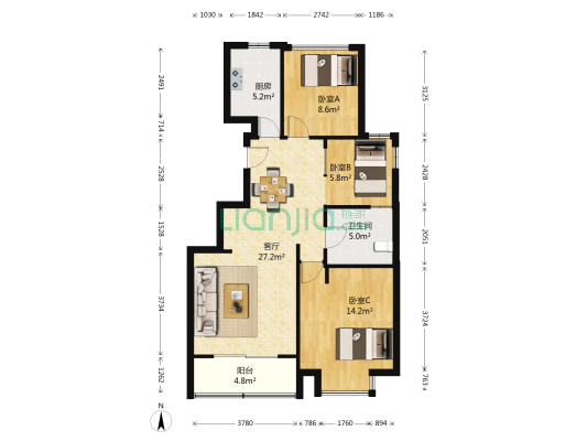 水城名邸 3室1厅1卫 89平方