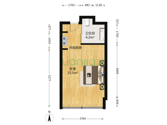 钱龙尊邸 1室0厅1卫 46平方